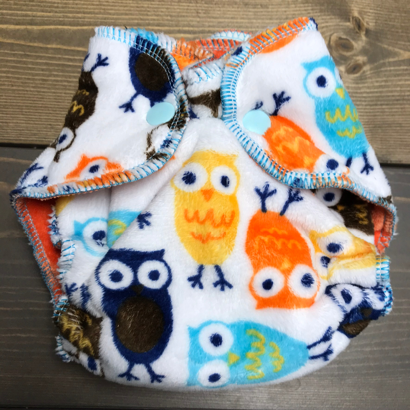 Owls Minky /w orange organic bamboo velour - newborn