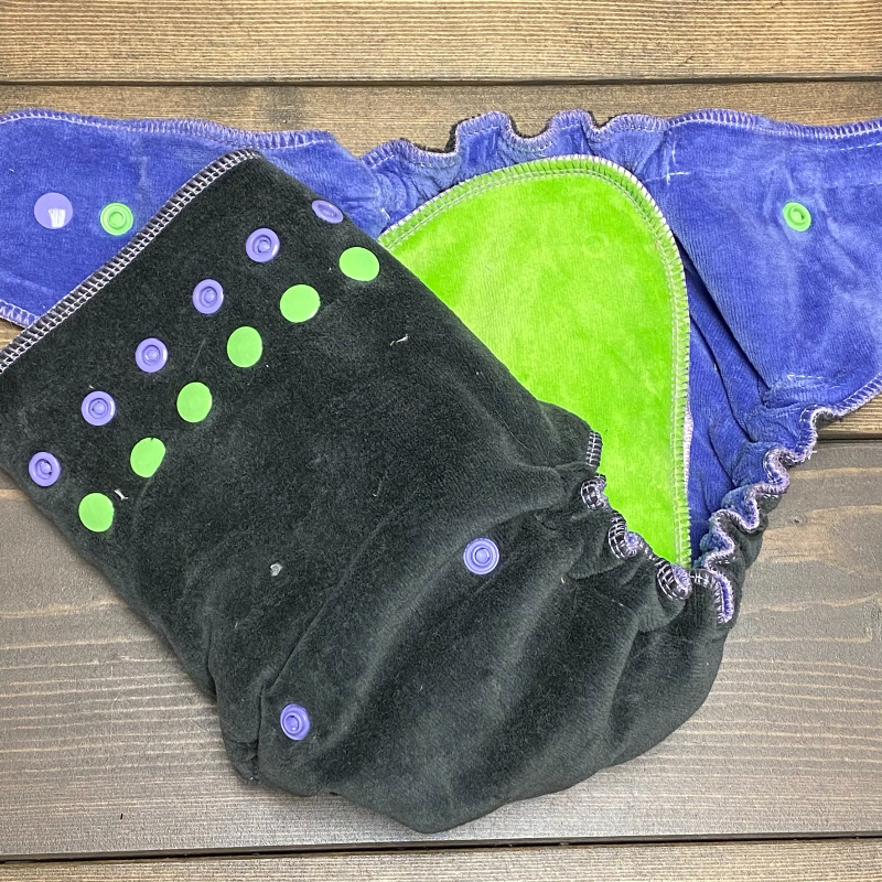 Graphite cotton velour /w purple cotton inner & lime cotton soakers - serged Sleepytime