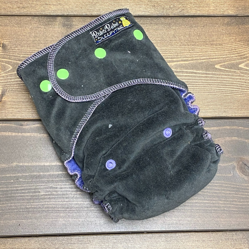 Graphite cotton velour /w purple cotton inner & lime cotton soakers - serged Sleepytime