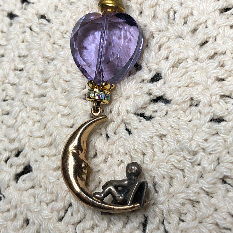 moon angel, vintage gold plated crescent moon & angel necklace pendant