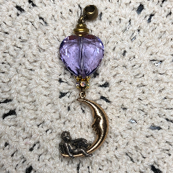 moon angel, vintage gold plated crescent moon & angel necklace pendant