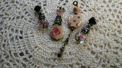 gift sets- pink trees, retro peach dot pendant, rose pendant