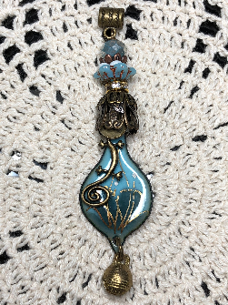 blue lotus tibetan rustic urban gecko necklace enameled pendant