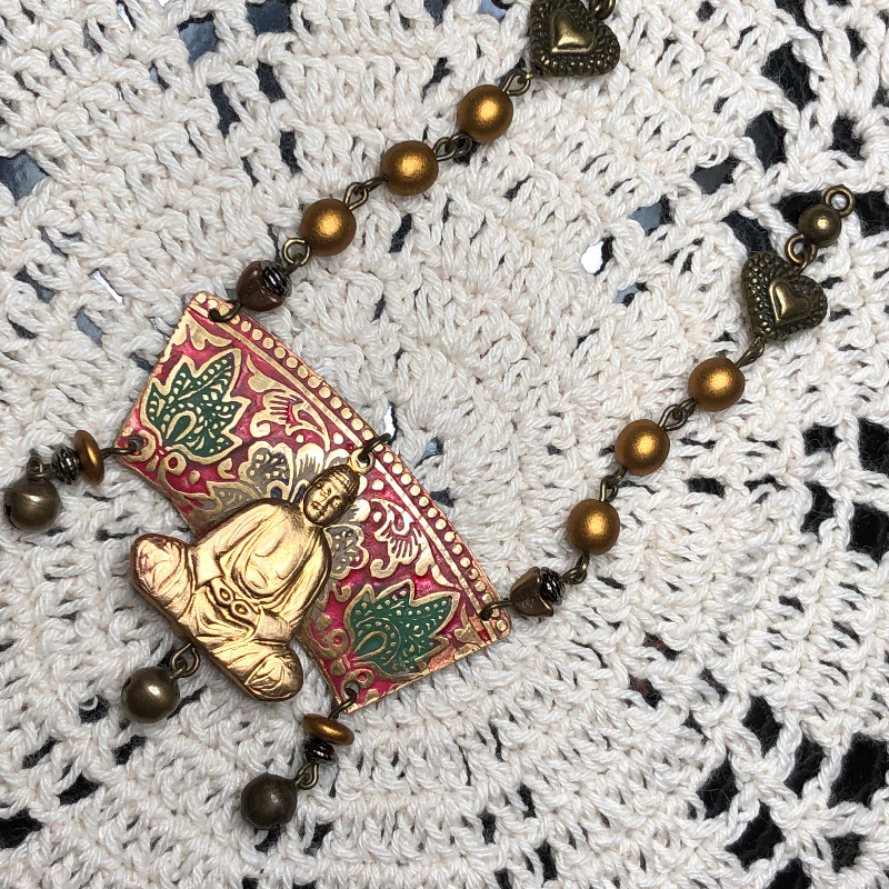 heart being-vintage tin buddha necklace pendant necklace