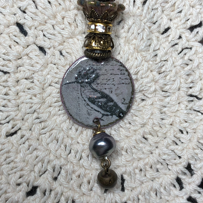 dashing bird, enameled necklace pendant