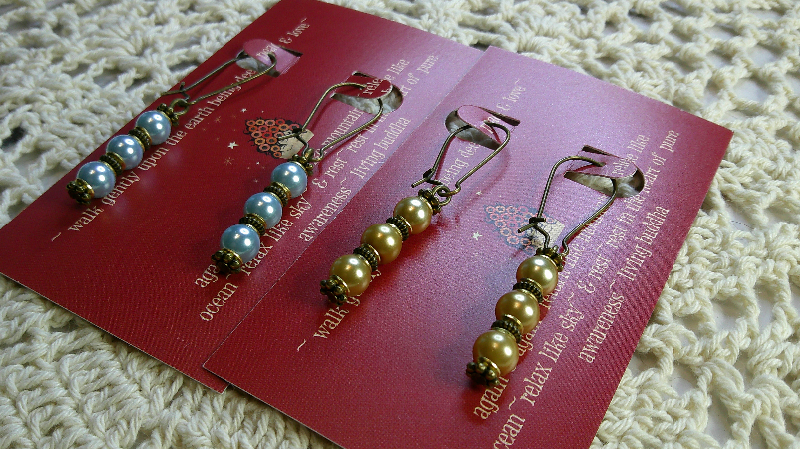 earring sets-vintage beaded pearlish drop earrings brass ear wires-- earth glow/teal/forest & baby b