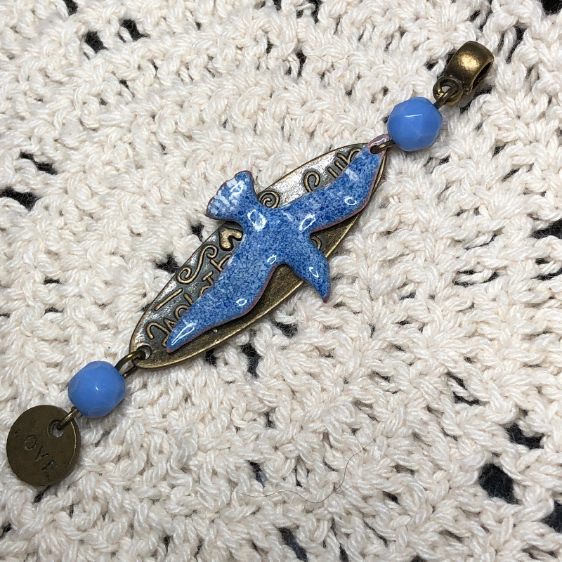 blue bird, all you need is love-enameled bird necklace pendant