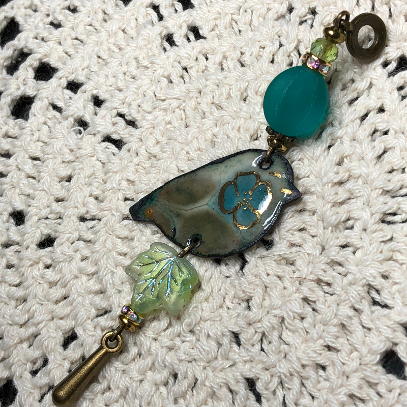 forest flower enameled bird necklace pendant