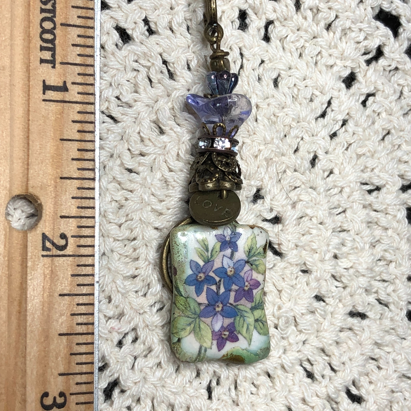 tiny blue & purple vintage artisan ceramic necklace pendant 2