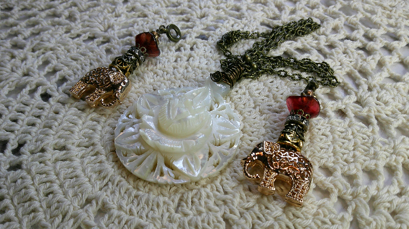 gift sets- mother of pearl  necklace & golden elephants