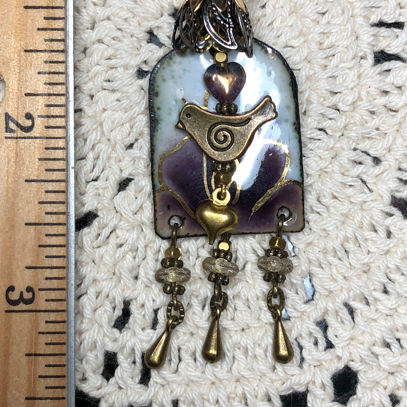 upon a purple lotus bird enameled necklace pendant
