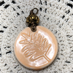 peach leaf print artisan vintage ceramic necklace pendant