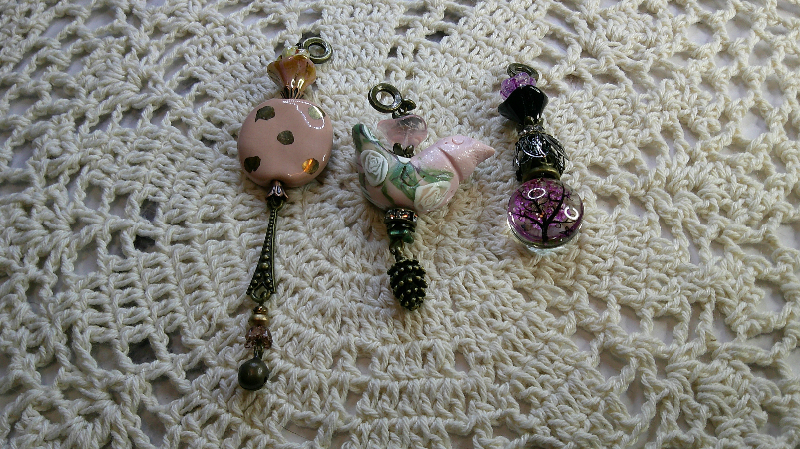 gift sets- retro peach dot pendant, pink bird, pink tree