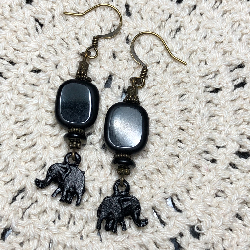 black elephant-vintage beaded earrings