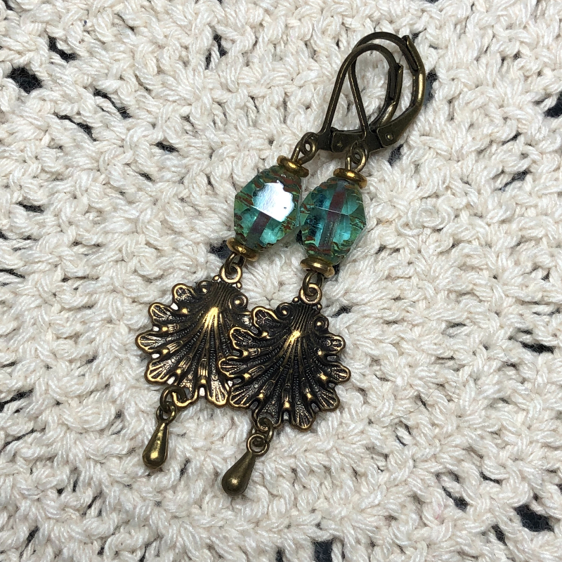 blue ocean bronze shell earrings