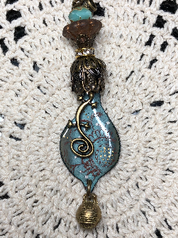 rustic urban gecko, enameled blue flos necklace pendant