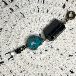 black tourmaline, turquoise & quartz crystal gemstone necklace pendant