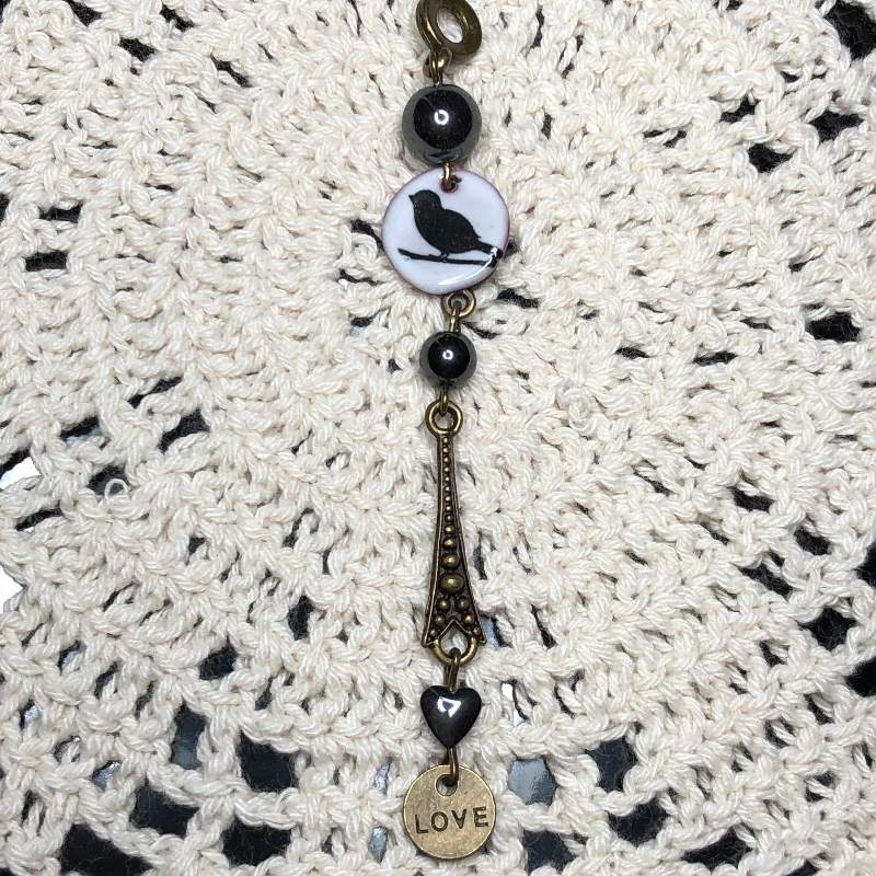 little black bird, enameled necklace pendant