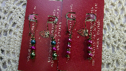 earring sets-vintage beaded pearlish drop earrings brass ear wires-teal/fuchsia/forest & fuchsia