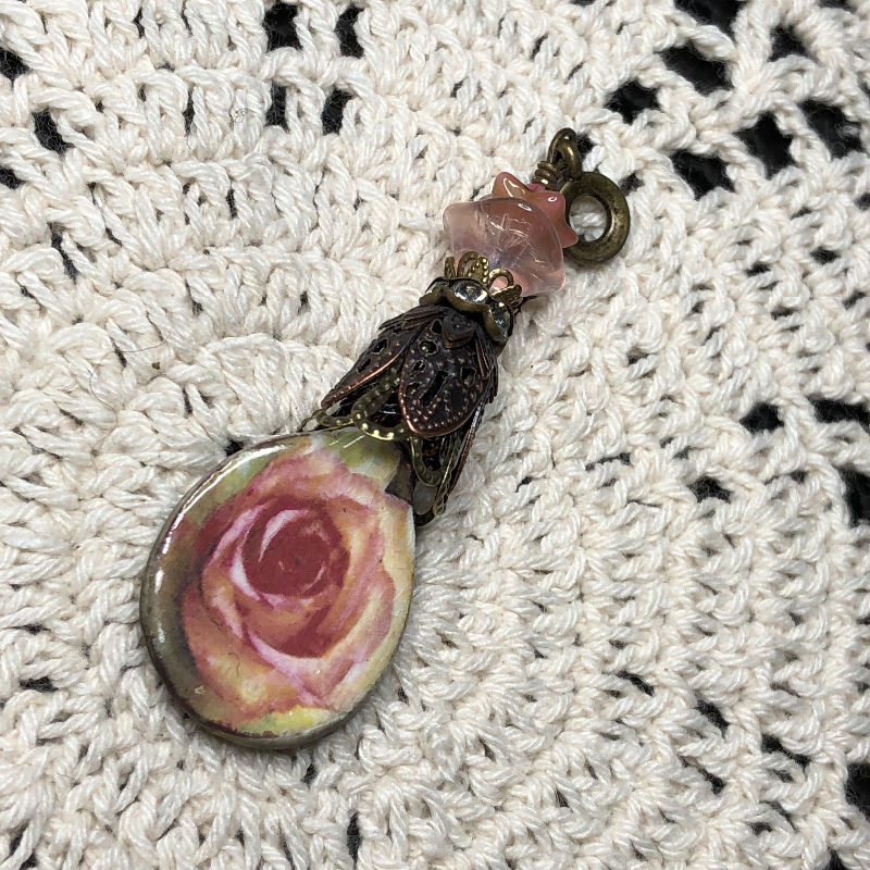 joni mitchell for the roses, vintage  kiln fired necklace pendant-one