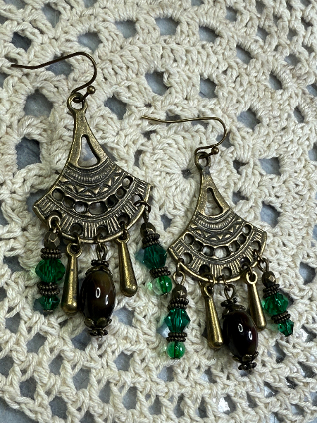jasper glass, deep green glass,  chandelier earrings