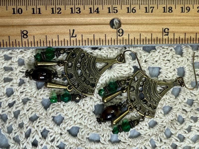 jasper glass, deep green glass,  chandelier earrings
