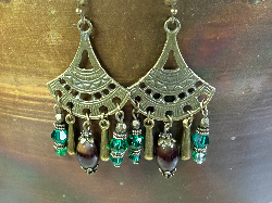 jasper glass, deep green glass,  chandelier earrings
