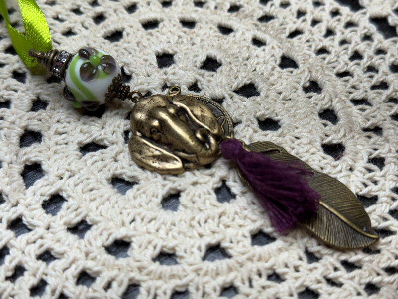 elephant head, leaf necklace