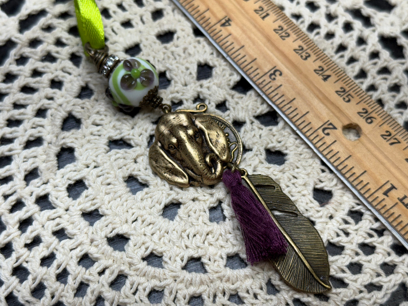 elephant head, leaf necklace