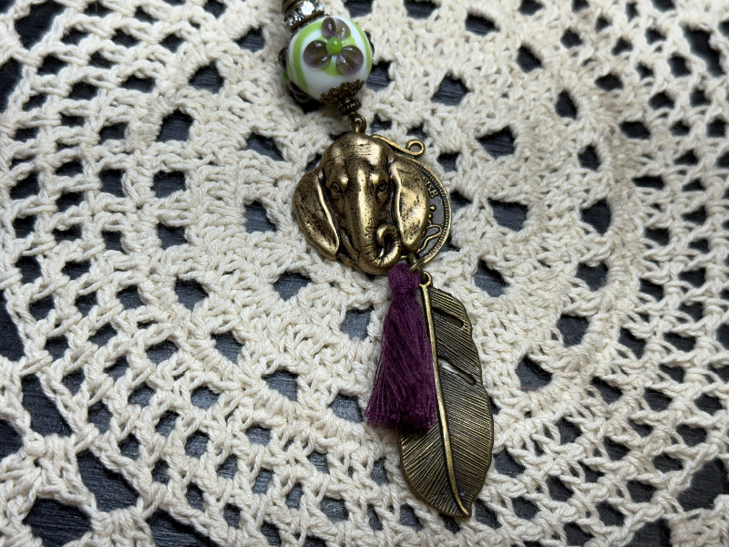elephant head, leaf necklace