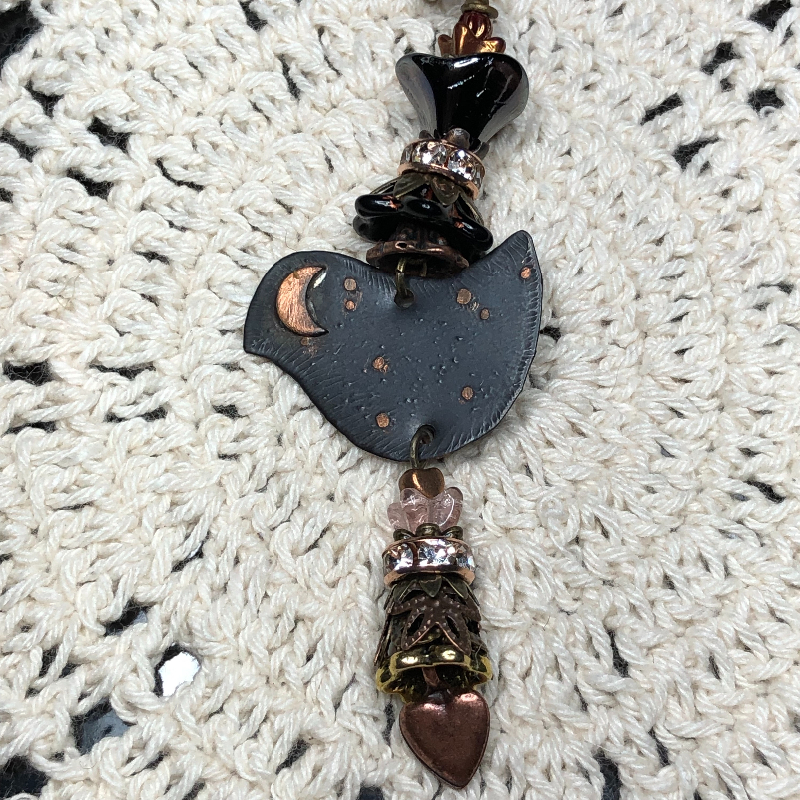 night sky-black bird love-necklace pendant