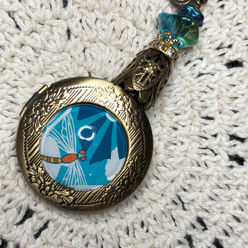 retro, vintage dragonfly,  locket necklace pendant