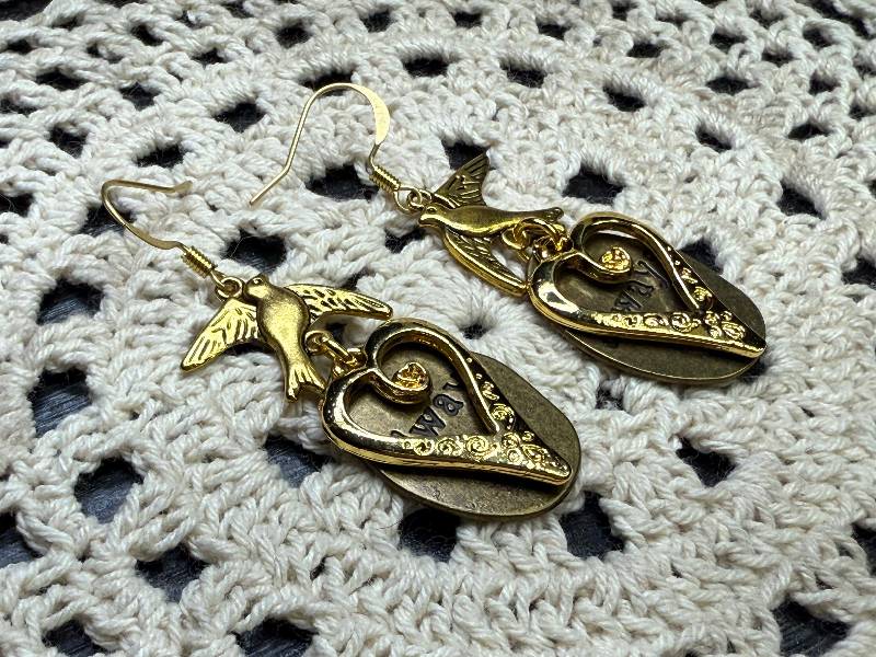 carry love, always bird & heart earrings