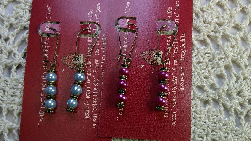 earring sets-vintage beaded pearlish drop earrings brass ear wires-blue & fuchsia