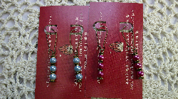 earring sets-vintage beaded pearlish drop earrings brass ear wires-blue & fuchsia