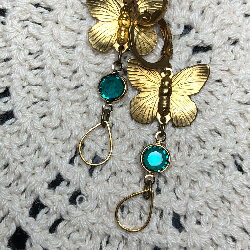 brass butterfly green drop earrings