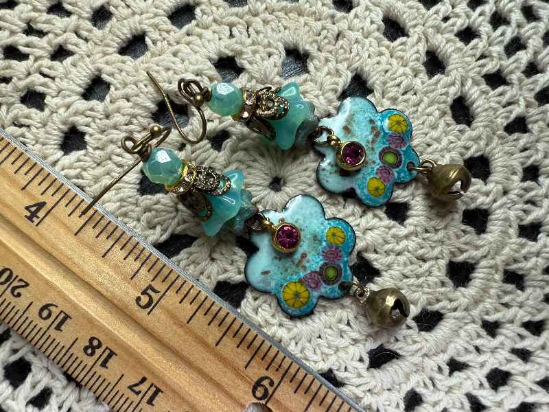enameled blue floral earrings