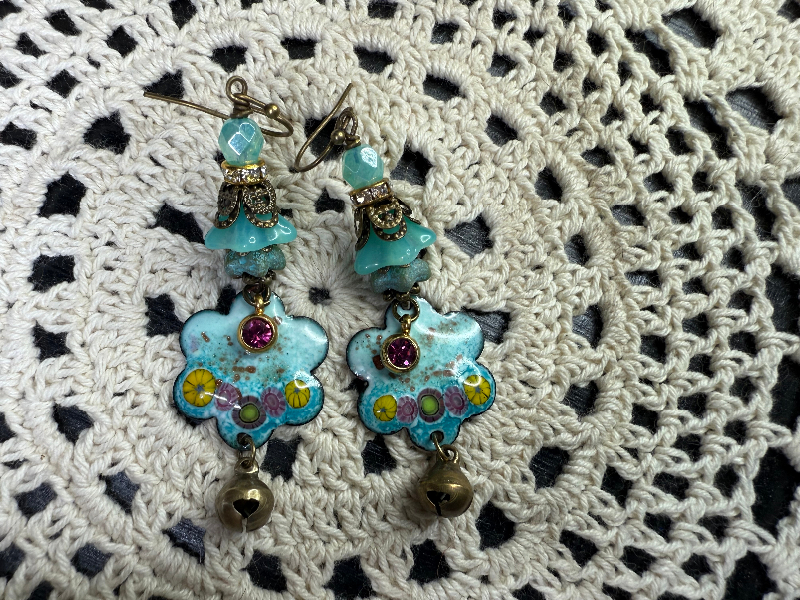enameled blue floral earrings