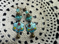 enameled blue floral earrings