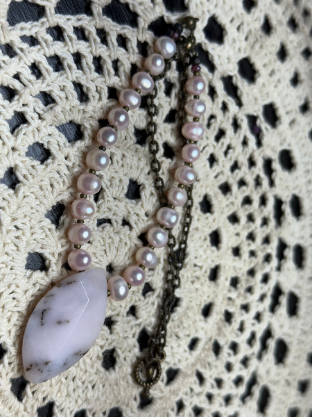 pink opal & pearl necklace