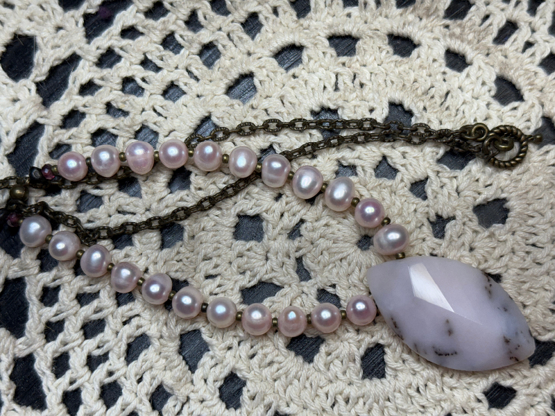 pink opal & pearl necklace