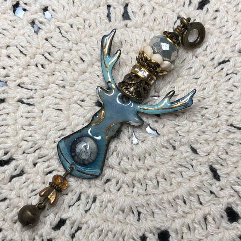 gentle quietness, enameled deer necklace pendant