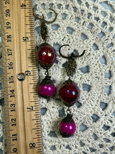 vintage estate ball drop earrings orange & hot pink
