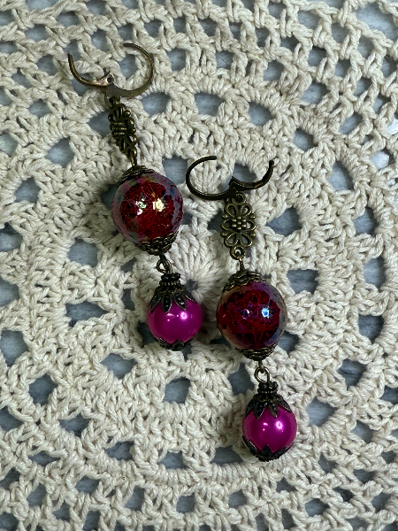 vintage estate ball drop earrings orange & hot pink