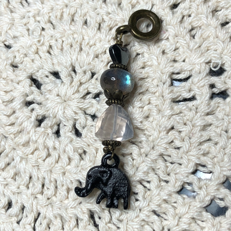 knowing love-elephant,rose quartz, hematite & labradorite necklace pendant