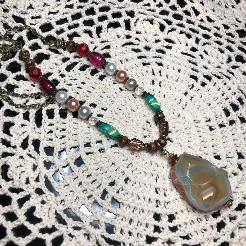agate & vintage beaded necklace