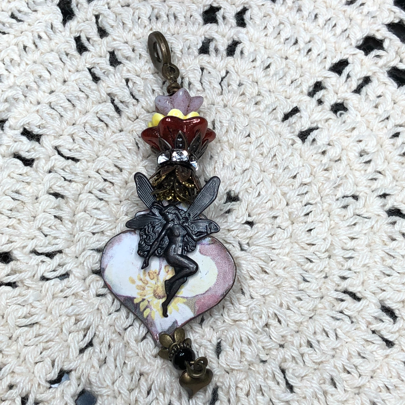 fairy magic-five-vintage tin necklace pendant