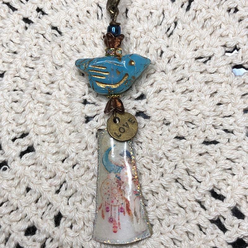 ways of the ancestors, vintage dream catcher & bird necklace pendant