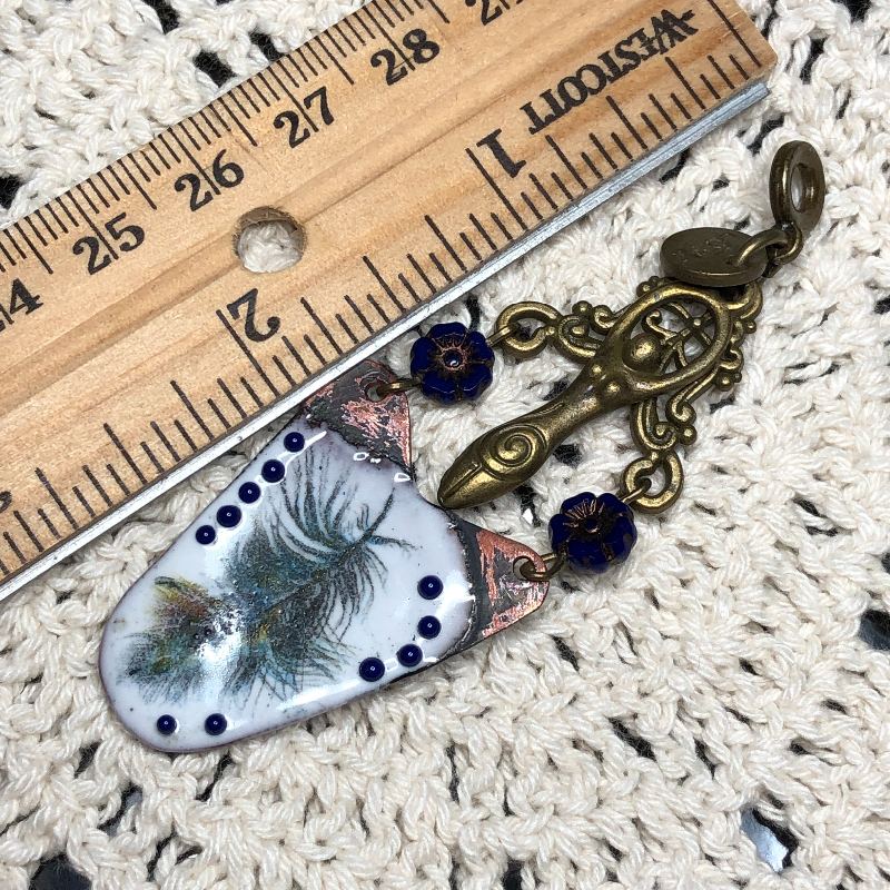 goddess of truth & honor, enameled peacock feather necklace pendant