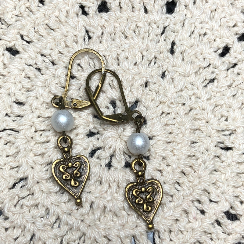 bronze antique heart earrings